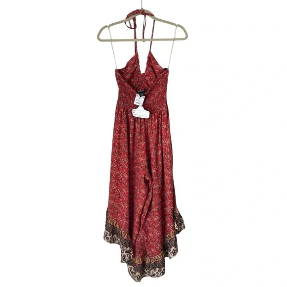 Angie Red Floral Print V-Neck Ruffle Hem Halter Bohemian Jumper Size Small - Picture 4 of 9